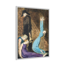 Man supporting a supine woman, an aged man with bell, and a woman in a blue dress raising arms illustration from Europe: a Prophecy by William Blake (1752-1827)