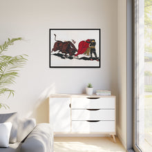 Matador and bull, aesthetic woodcut