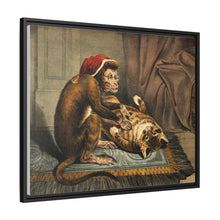 A monkey physician examining a cat patient for fleas. Coloured lithograph