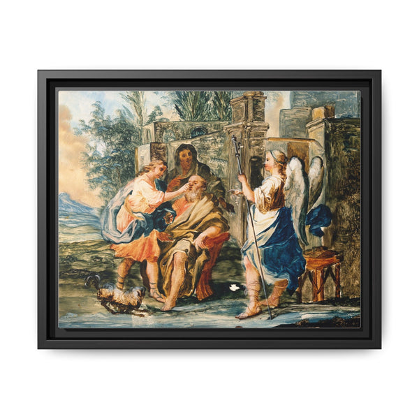 Tobias restoring the eyesight of Tobit in the presence of Raphael and Anna. Gouache painting by a Spanish painter, 19th century. - NOMADEN ART GALLERY