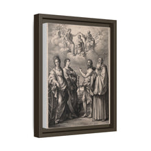 The coronation of the Virgin with four saints: Saint Catherine of Alexandria, Saint John the Evangelist, Saint John the Baptist and Saint Benedict or Saint Romuald. Drawing by F. Rosaspina, c. 1830, after G. Reni.