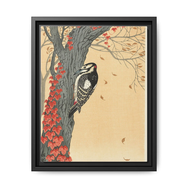 Great spotted woodpecker in tree with red ivy (1925 - 1936) by Ohara Koson