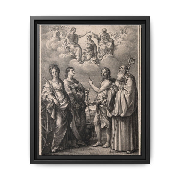 The coronation of the Virgin with four saints: Saint Catherine of Alexandria, Saint John the Evangelist, Saint John the Baptist and Saint Benedict or Saint Romuald. Drawing by F. Rosaspina, c. 1830, after G. Reni. - NOMADEN ART GALLERY