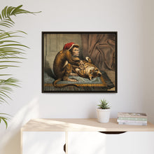 A monkey physician examining a cat patient for fleas. Coloured lithograph