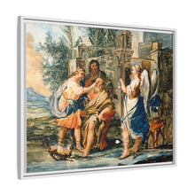 Tobias restoring the eyesight of Tobit in the presence of Raphael and Anna. Gouache painting by a Spanish painter, 19th century.