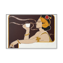 Poster showing woman holding up glass of coffee (Rajah brand) (1897) chromolithograph by Henri Meunier. - NOMADEN ART GALLERY