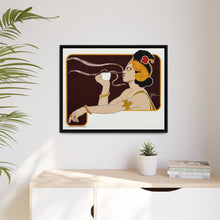 Poster showing woman holding up glass of coffee (Rajah brand) (1897) chromolithograph by Henri Meunier.