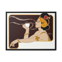 Poster showing woman holding up glass of coffee (Rajah brand) (1897) chromolithograph by Henri Meunier. - NOMADEN ART GALLERY