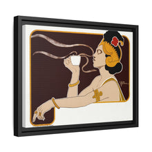 Poster showing woman holding up glass of coffee (Rajah brand) (1897) chromolithograph by Henri Meunier.