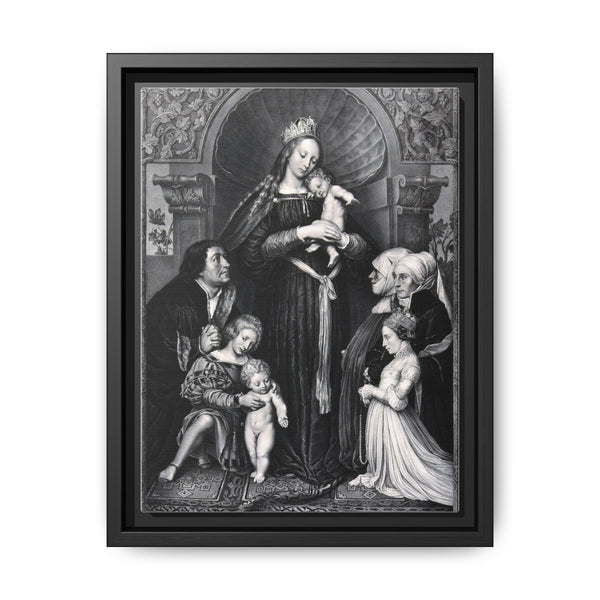 Saint Mary (the Blessed Virgin) with the Christ Child and a family as donors. Lithograph by F.S. Hanfstaengl, 1832 , after H. Holbein. - NOMADEN ART GALLERY