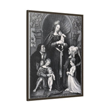Saint Mary (the Blessed Virgin) with the Christ Child and a family as donors. Lithograph by F.S. Hanfstaengl, 1832 , after H. Holbein.