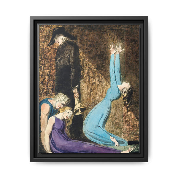 Man supporting a supine woman, an aged man with bell, and a woman in a blue dress raising arms illustration from Europe: a Prophecy by William Blake (1752-1827) - NOMADEN ART GALLERY