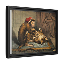 A monkey physician examining a cat patient for fleas. Coloured lithograph