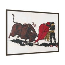 Matador and bull, aesthetic woodcut