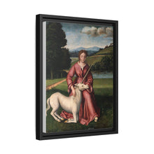 A virgin and a unicorn; representing chastity