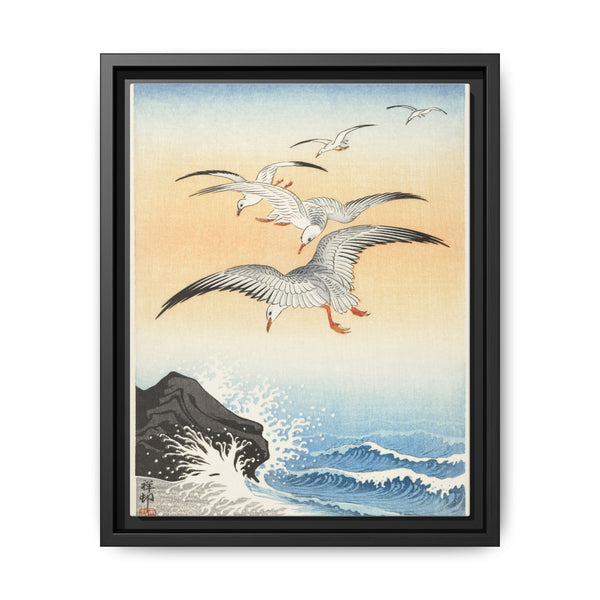 Five seagulls above turbulent sea (1900 - 1930) by Ohara Koson