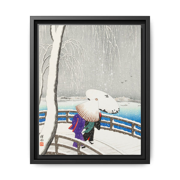 Two women in the snow on Yanagi Bridge (1927) by Ohara Koson