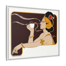 Poster showing woman holding up glass of coffee (Rajah brand) (1897) chromolithograph by Henri Meunier.