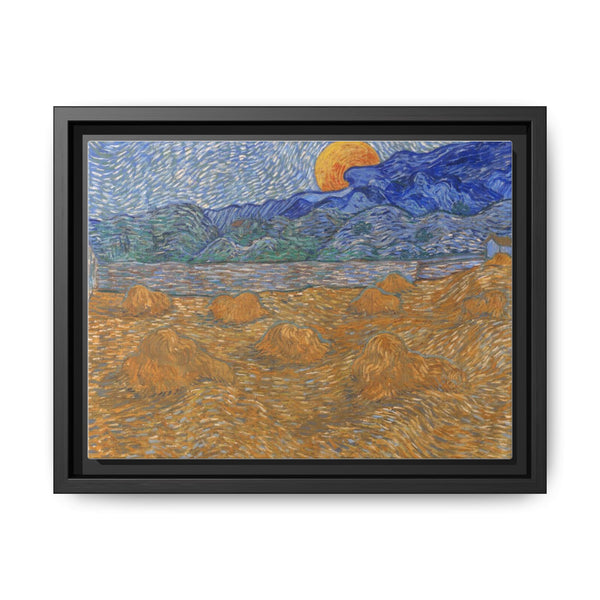 Landschap met korenschelven en opkomende maan (1889) by Vincent van Gogh - NOMADEN ART GALLERY