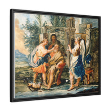 Tobias restoring the eyesight of Tobit in the presence of Raphael and Anna. Gouache painting by a Spanish painter, 19th century.