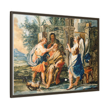 Tobias restoring the eyesight of Tobit in the presence of Raphael and Anna. Gouache painting by a Spanish painter, 19th century.