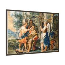 Tobias restoring the eyesight of Tobit in the presence of Raphael and Anna. Gouache painting by a Spanish painter, 19th century.