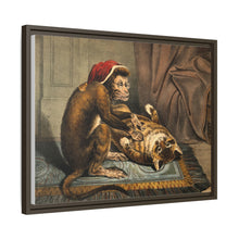 A monkey physician examining a cat patient for fleas. Coloured lithograph