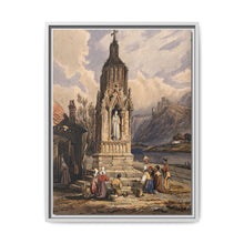 People near a river praying before the figure of a saint on a memorial cross - NOMADEN ART GALLERY