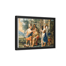 Tobias restoring the eyesight of Tobit in the presence of Raphael and Anna. Gouache painting by a Spanish painter, 19th century.
