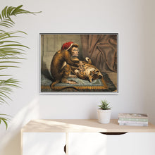 A monkey physician examining a cat patient for fleas. Coloured lithograph