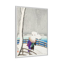 Two women in the snow on Yanagi Bridge (1927) by Ohara Koson