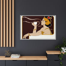 Poster showing woman holding up glass of coffee (Rajah brand) (1897) chromolithograph by Henri Meunier.