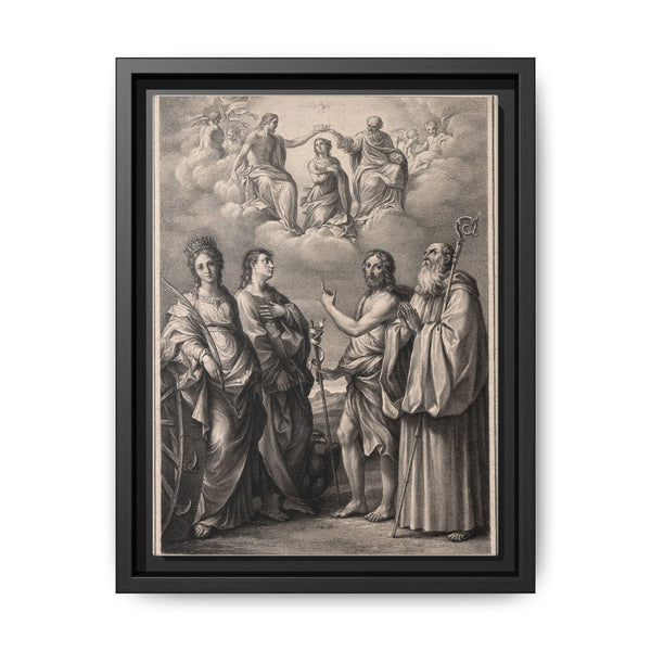 The coronation of the Virgin with four saints: Saint Catherine of Alexandria, Saint John the Evangelist, Saint John the Baptist and Saint Benedict or Saint Romuald. Drawing by F. Rosaspina, c. 1830, after G. Reni. - NOMADEN ART GALLERY