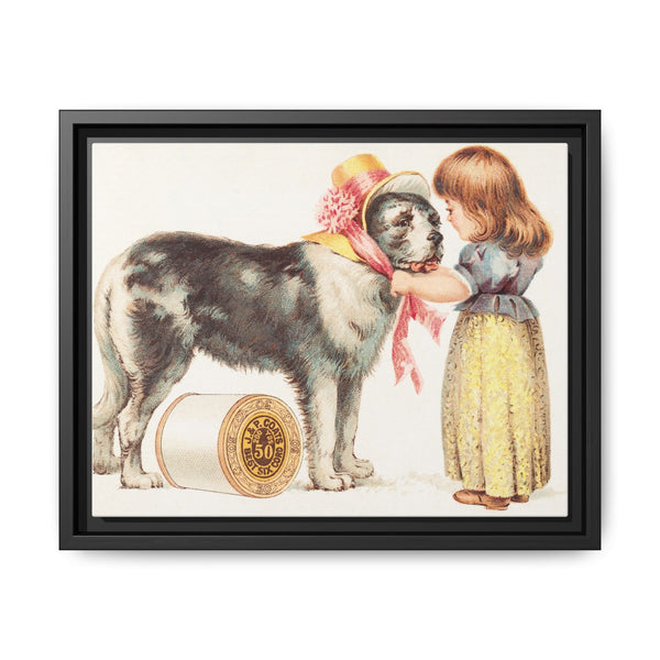 J & P. Coats Best Six Cord, 200 yds, 50 (1870–1900), little girl & dog vintage illustration - NOMADEN ART GALLERY