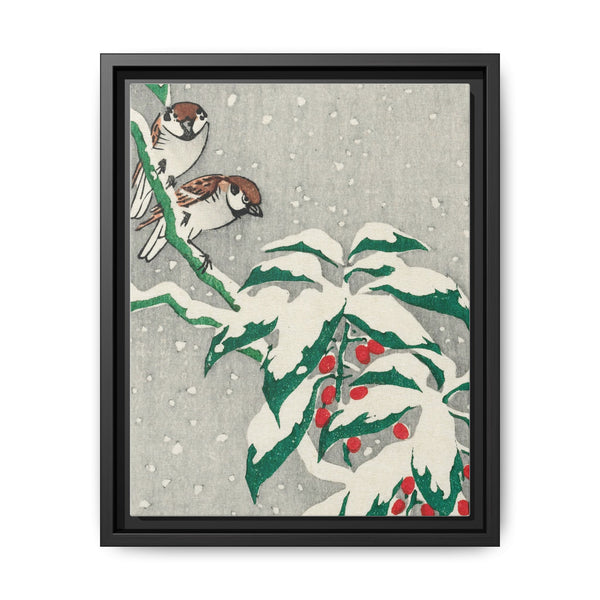 Sparrows on snowy berry bush (ca. 1900–1945) by Ohara Koson