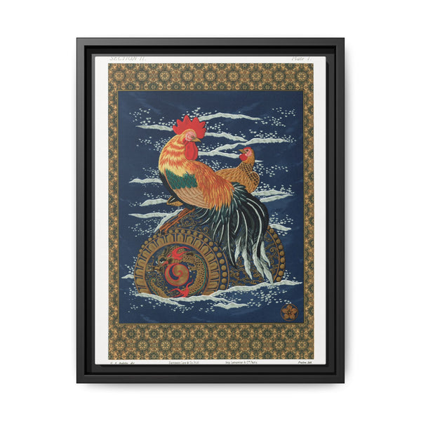 Rooster and hen on a barrel floating in the sea, vintage painting by G.A. Audsley-Japanese illustration - NOMADEN ART GALLERY
