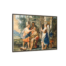 Tobias restoring the eyesight of Tobit in the presence of Raphael and Anna. Gouache painting by a Spanish painter, 19th century.