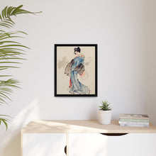 Woman, Full-Length Portrait, Standing, Facing Left, Holding Fan in Right Hand, Wearing Kimono with Check Design by Katsushika Hokusai (1760-1849), a traditional Japanese Ukyio-e style illustration of a Japanese woman in kimono. - NOMADEN ART GALLERY