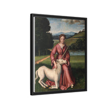 A virgin and a unicorn; representing chastity