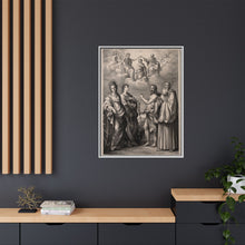 The coronation of the Virgin with four saints: Saint Catherine of Alexandria, Saint John the Evangelist, Saint John the Baptist and Saint Benedict or Saint Romuald. Drawing by F. Rosaspina, c. 1830, after G. Reni.