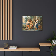 Tobias restoring the eyesight of Tobit in the presence of Raphael and Anna. Gouache painting by a Spanish painter, 19th century.
