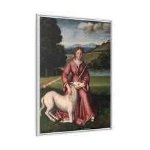 A virgin and a unicorn; representing chastity