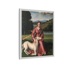 A virgin and a unicorn; representing chastity