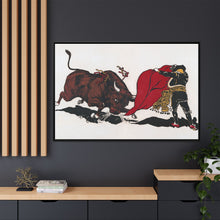 Matador and bull, aesthetic woodcut