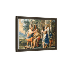 Tobias restoring the eyesight of Tobit in the presence of Raphael and Anna. Gouache painting by a Spanish painter, 19th century.