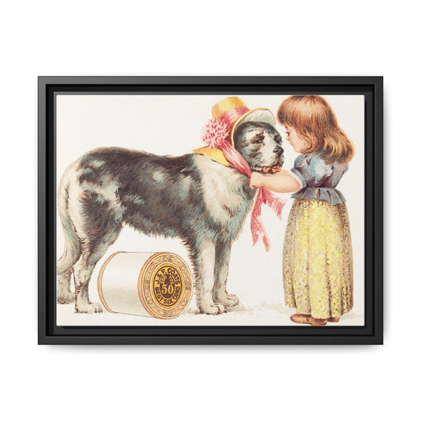 J & P. Coats Best Six Cord, 200 yds, 50 (1870–1900), little girl & dog vintage illustration - NOMADEN ART GALLERY