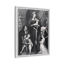 Saint Mary (the Blessed Virgin) with the Christ Child and a family as donors. Lithograph by F.S. Hanfstaengl, 1832 , after H. Holbein.