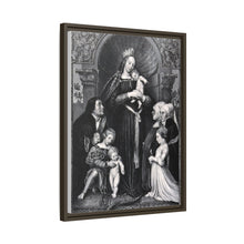 Saint Mary (the Blessed Virgin) with the Christ Child and a family as donors. Lithograph by F.S. Hanfstaengl, 1832 , after H. Holbein.