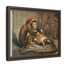 A monkey physician examining a cat patient for fleas. Coloured lithograph