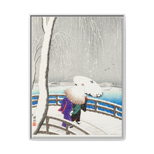 Two women in the snow on Yanagi Bridge (1927) by Ohara Koson